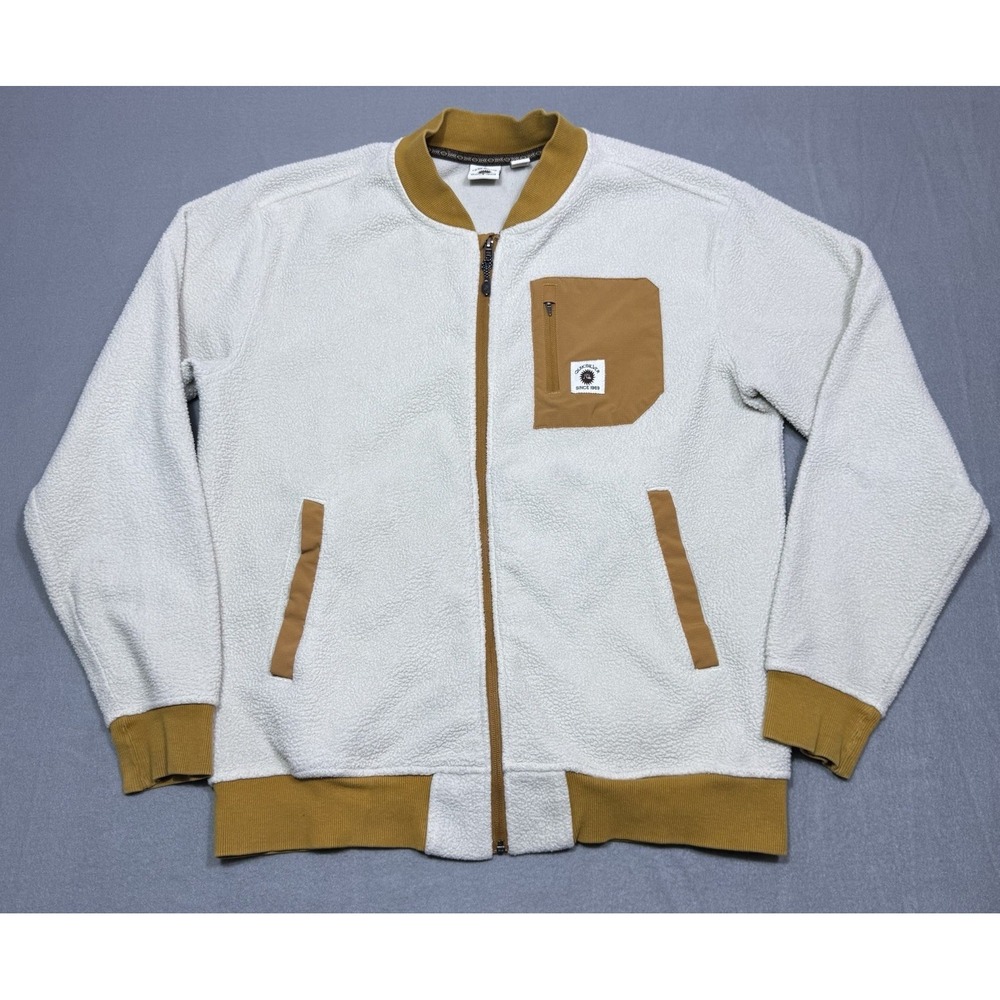 Quiksilver Sherpa Fleece Bomber Jacket Mens L Cream Full Zip Teddy Jacket